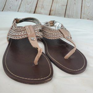 Steve Madden Taupe and Silver Braided Thong Sandal